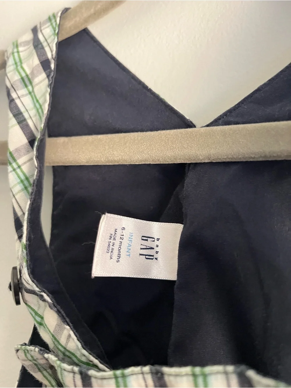 GAP Green, White & Navy Plaid Baby Overalls
